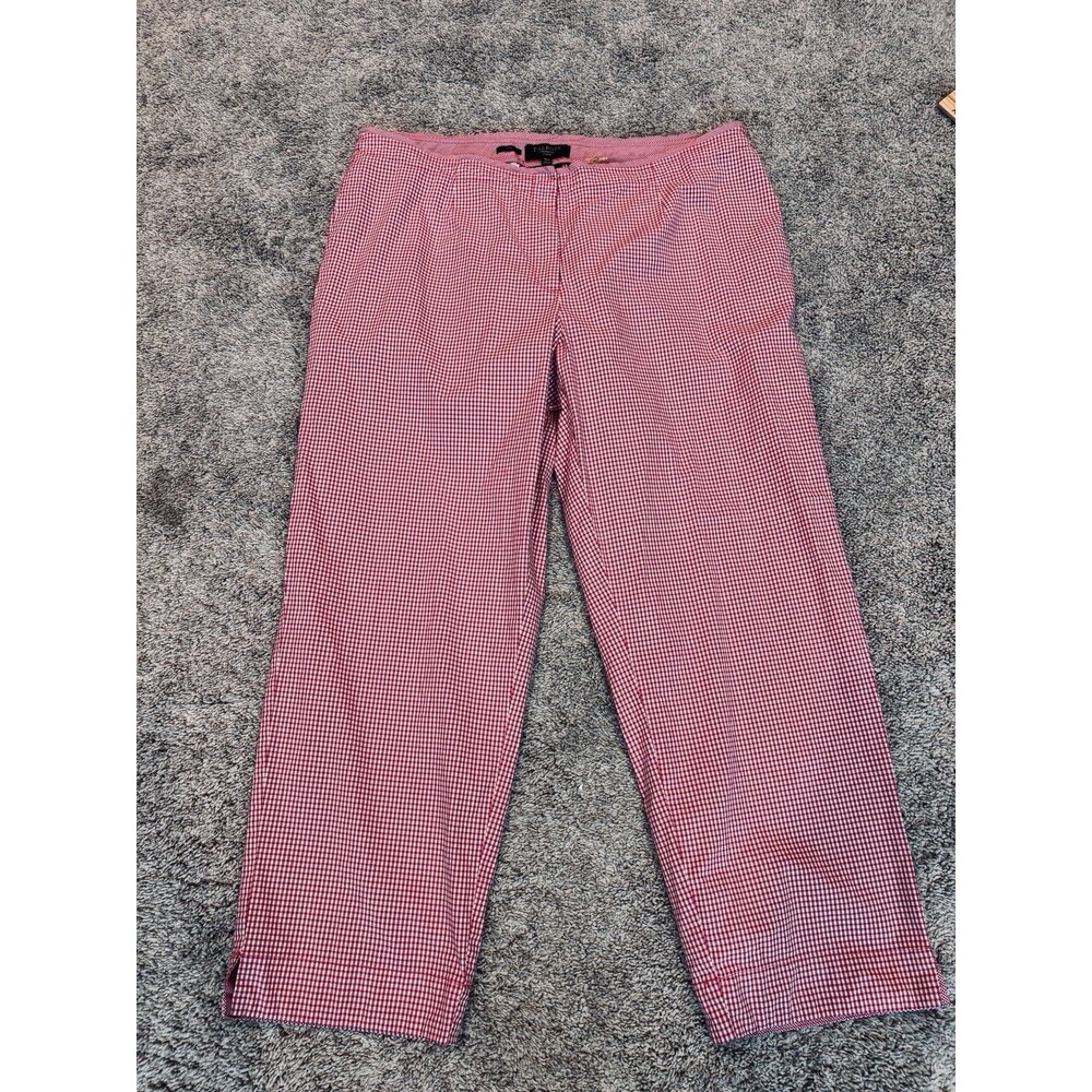Talbots Gingham Straight Leg Pants Size 16 W Ankle Length Red White Classic Prep